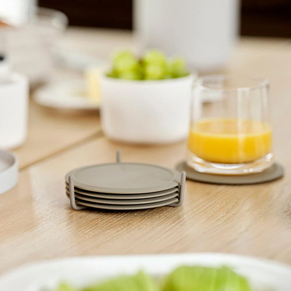 ZONE DENMARK Singles Coasters w/ Holder, Taupe (Set of 6) - Image 2