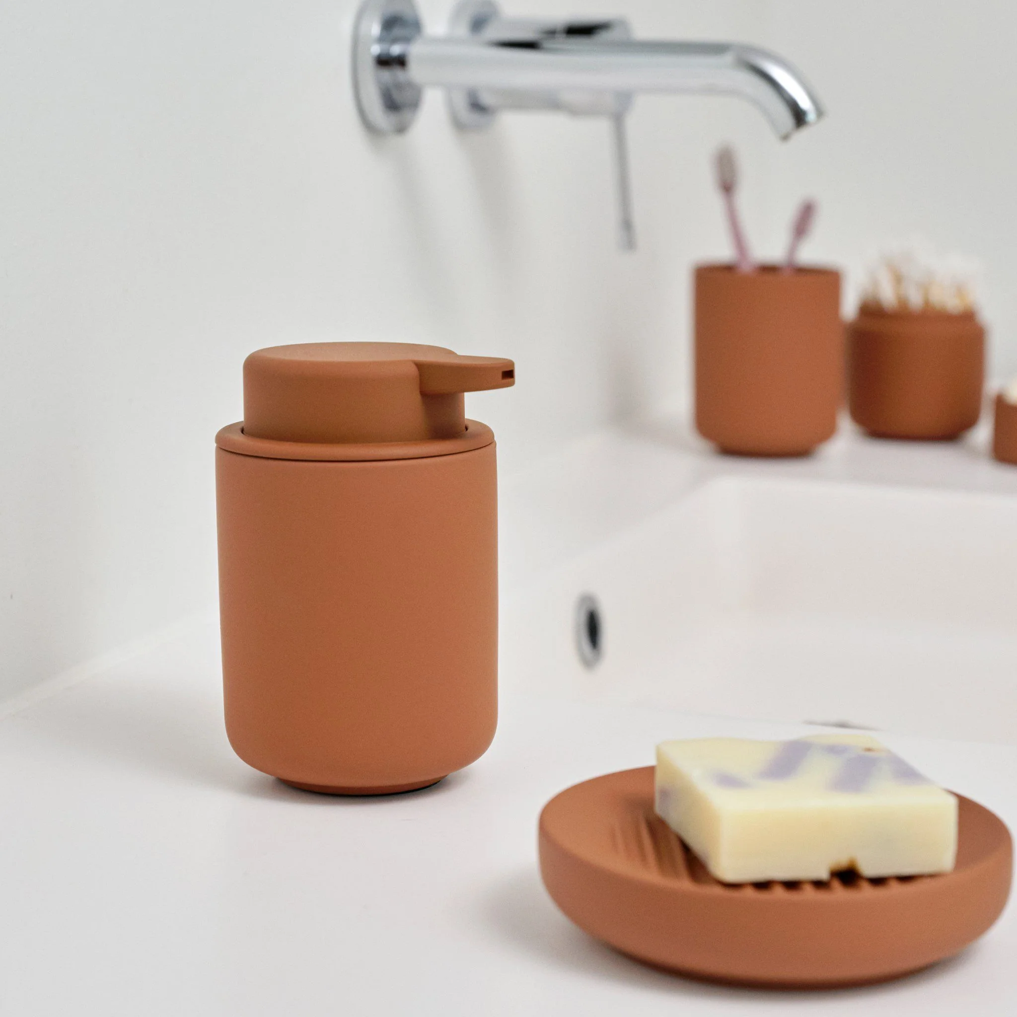 ZONE DENMARK Ume Soap Dispenser 250ml, H12.8cm, Terracotta - Image 3